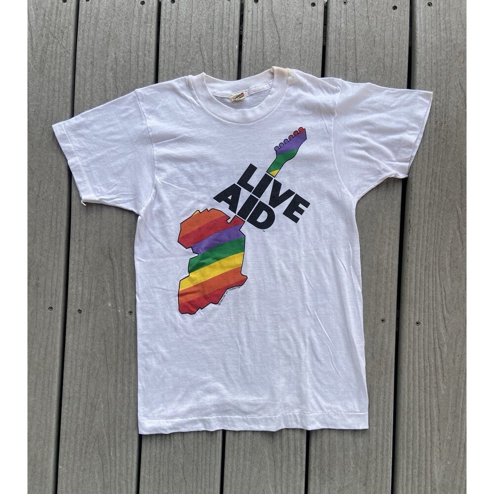 Vintage 1985 Live Aid T Shirt S (XS) Screen Stars White USA Concert Graphic
